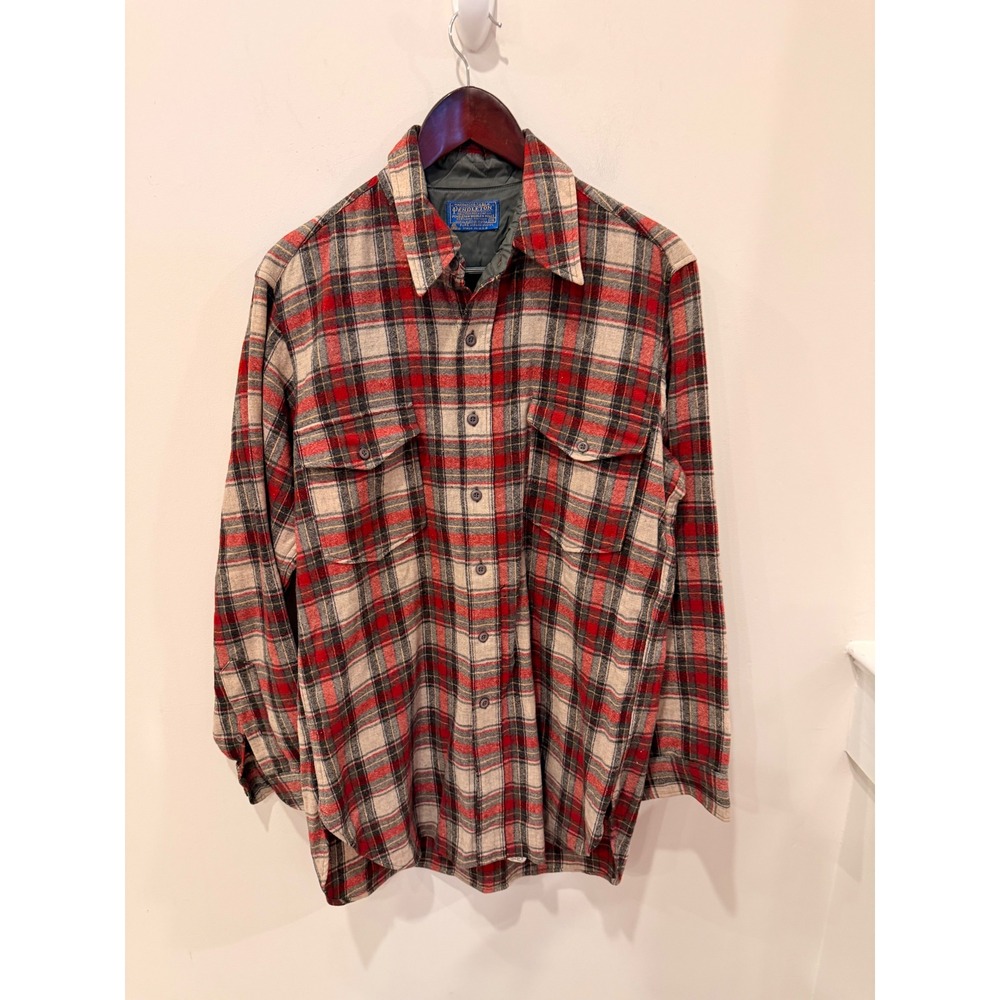 Vintage Pendleton Wool Shirt Mens 16 Red Plaid Made USA Pure Virgin Wool